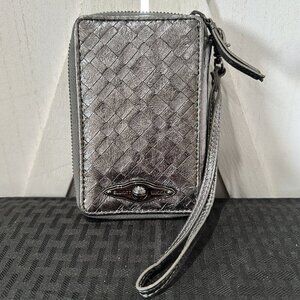 Elliott Lucca Pewter Woven Leather Wristlet Wallet